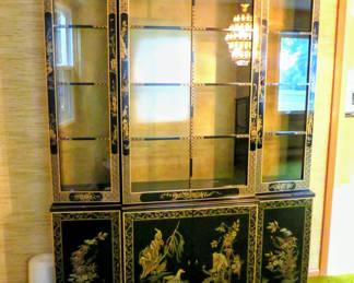 Lot 146: Chinoiserie Black Lacquer Cabinet With Glass Doors