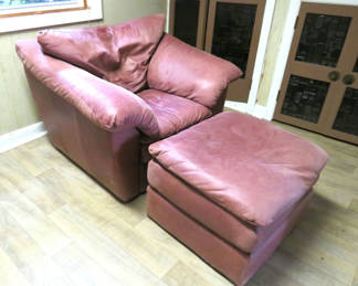 Lot 28: Leather Tech Leather Chair and Ottoman