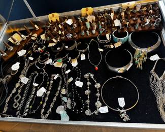 Sterling Rings $50 and up, Carol Felley Malachite Necklace $550, Other Jewelry (prices vary)