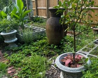 Large Terra Cotta Urn $180, Concrete Planters $55 Each 