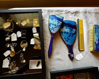Lenk Art Deco Vanity Set $225, Sterling Silver Pins (prices vary)