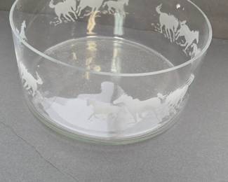 horse etched serving bowl