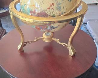 Large brass and semicprecious stone globe