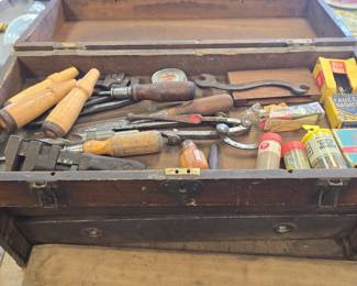 antique tool box with contents
