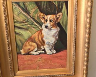 oil on board of a Corgi