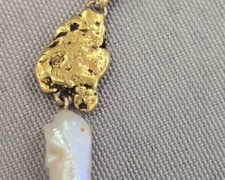 awesome nugget and natural pearl pendant or charm