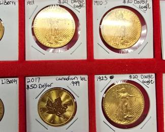 One ounce Gold, Double Eagles and more.