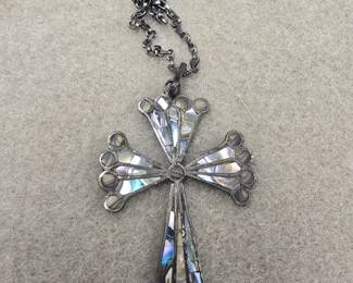 sterling silver and mother of pearl cross and necklace