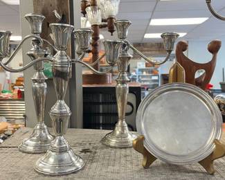 Tiffany Sterling Silver Plate & Sterling Silver Candleabras