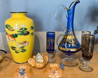 Beautiful Cloisonne Vase, Bohemian Decanter sets