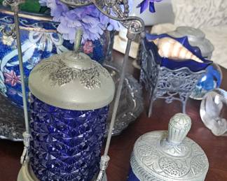 blue cobalt glass biscuit barrel