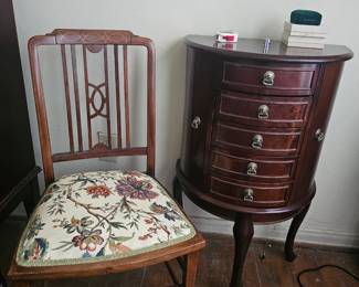 small round table and side chair