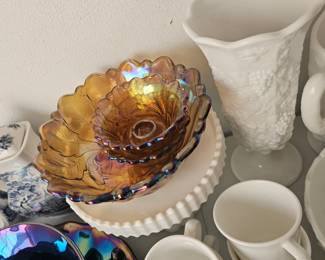 amber glass and milk glass