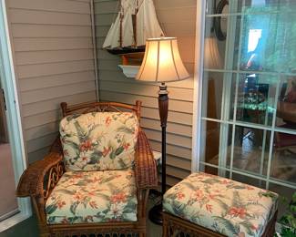 Wicker Chair and Ottoman, outdoor safe