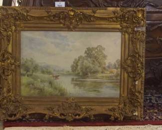 Vintage Oil on Canvas Landscape River Scene