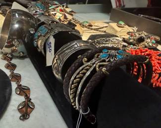 Vintage Native and Mexican Silver Turquoise and Coral Jewelry