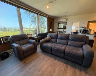 Electric gray couches with phone charger port in the arm