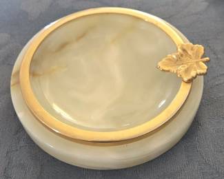 Vintage Onyx and Brass Leaf Ashtray