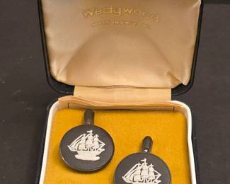 Wedgwood Sterling Silver Black Basalt Jasperware Ship Cufflinks