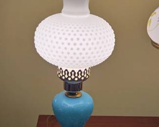 Mindy Hobnail Glass Table Lamp  Blue Shade