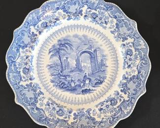 Antique Blue and White Transferware Plate  Oriental Pattern by Ridgway