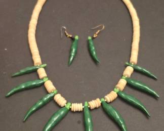 Bohemian Style Chili Pepper Beaded Necklace and Earring Set