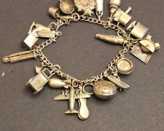 Vintage Sterling Silver Mexican Charm Bracelet with Assorted Charms