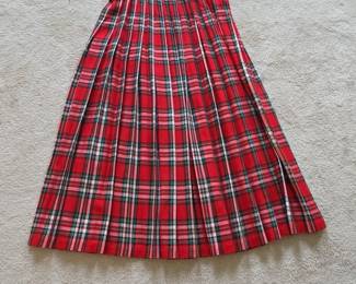 Talbots Plaid Pleated Skirt with Metallic Gold Thread