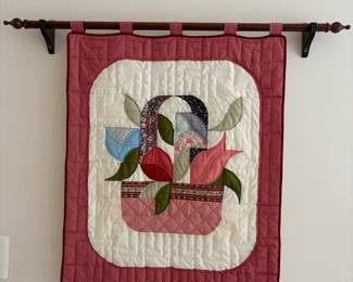 HandAppliqud Wall Hanging with Basket of Flowers Motif