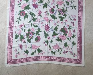 Vintage Floral Silk Scarf with Greek Key Border by Jim Thompson