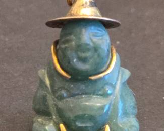 14 k Gold Carved Jadeite Buddha Pendant with Chinese Character
