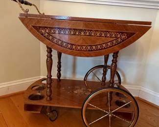 Vintage Italian Sorrento Marquetry Bar Cart with Drop Leaf