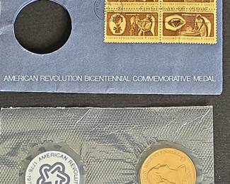 American Revolution Bicentennial Commemorative Medal and Stamps Set third image