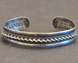 Sterling Silver Cuff Bracelet with Braided Rope Detail