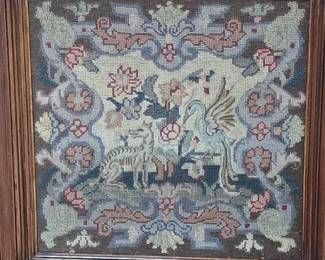 Victorian Needlepoint Fire Screen with Griffin and Wolf Motif second image