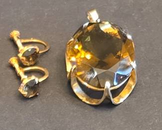 Smoky Quartz Pendant and ScrewBack Earrings Set