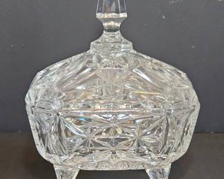 Cut Crystal Candy Dish with Lid and Feet, Pinwheel Pattern