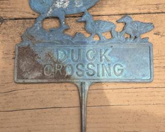 Vintage Cast Iron Duck Crossing Garden Stake