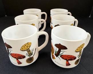 Set of Vintage R. Carman Mushroom Milk Glass Mugs