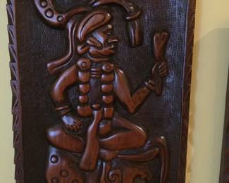 Mayan Hand Carved Wood Wall Plaque