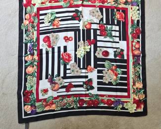 Vintage Fruit and Stripe Print Polyester Scarf