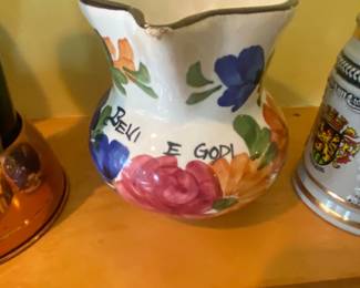 Vintage Bevi e Ridi HandPainted Ceramic Pitcher, Made in Italy