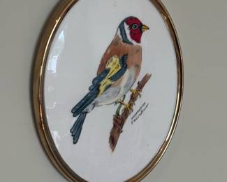 Goebel W. Germany Handpainted Porcelain Plaques European Goldfinch and Barn Owl by F. Kirchner