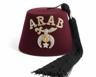 Shriners Fez Hat with Case and Scimitar Brooch
