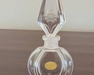 Vintage Crystal Perfume Bottle with Etched Floral Design  Made in West Germany  Irving W. Rice  Co.