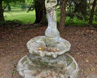 TwoTier Garden Fountain with Female Figure Holding Jug