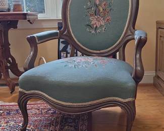 Antique French Louis XV Style Armchair with Needlepoint Upholstery