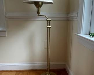 Brass Swing Arm Floor Lamp with Pleated Shade second image