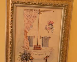 Peggy Abrams Tubs With Curtains and Pedestal Sink Framed Bathroom Prints Set of  second image