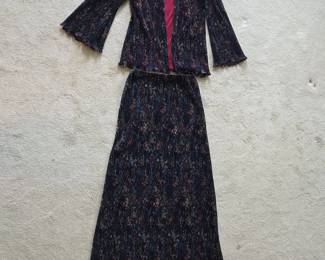 Vintage Double Knit  Polyester Floral Print TwoPiece Set